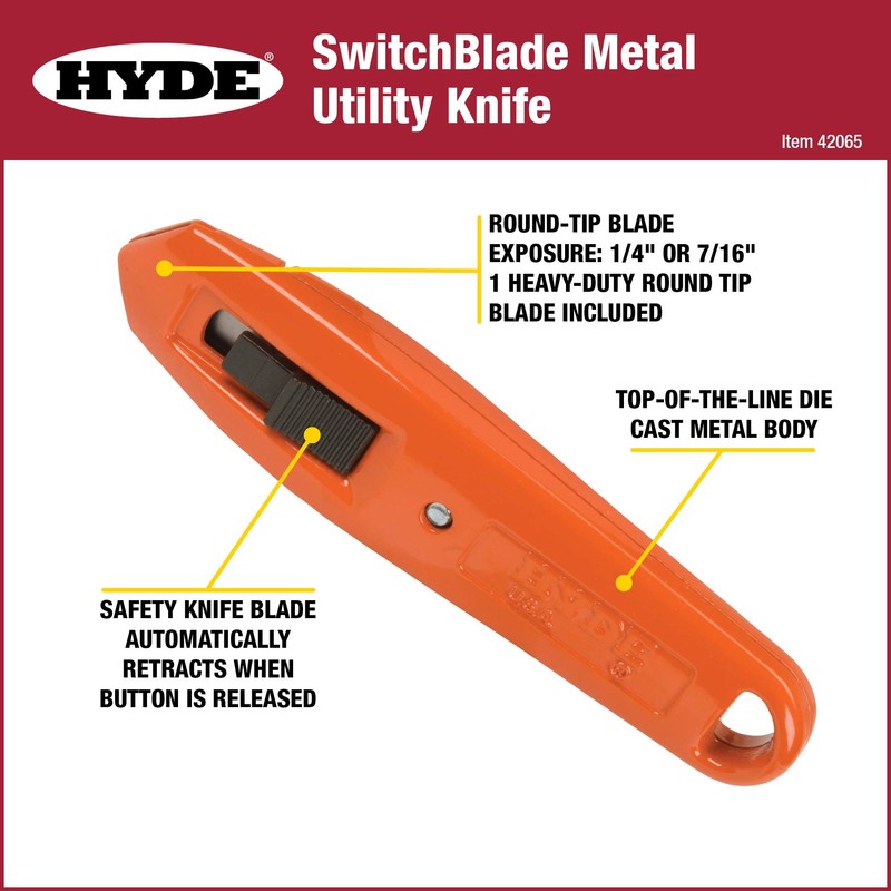 HYDE 42065 Switchblade Professional Safety Knife, Orange, 5/16 to 3/8-inch