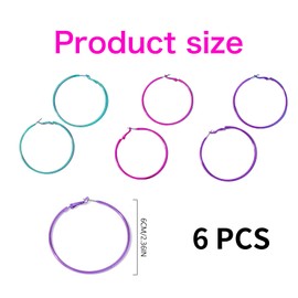 3 Pairs of Large Neon Earrings Women, 90s Accessories, Neon Pink, Round Metal Earrings, 80s Retro Jewellery, Vintage Hoop Earrings Women for Party, Theme Party, Everyday Costume Party, Costume