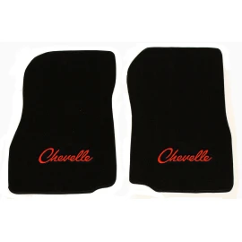 AFM NEW! 1968 - 1972 CHEVELLE Floor Mats Black Carpet Embroidered RED Logo Set of 2