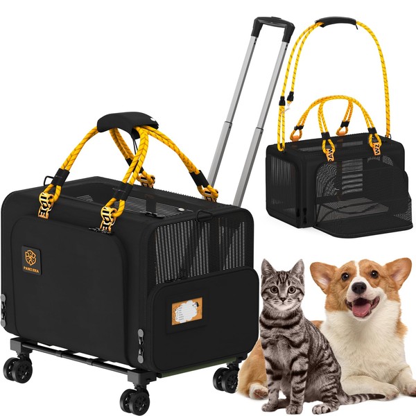PAWZIDEA Expandable Pet Carrier with Wheels, 24"x16"x16" Large Cat Carrier