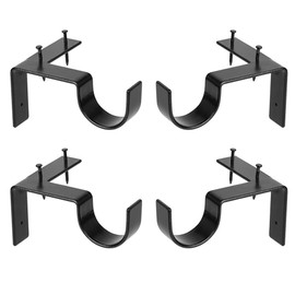 Easy No Drill Curtain Rod Holder, Curtain Rod Holders Single Hook Right Into Window Frame Decor, Suitable for 1.18 Inch Curtain Rod ( Set of 4 )