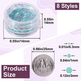 Alpinleux 8 Jar Chunky Glitter, Magic Nail Glitter for Nail Art, Holographic Fine Glitter, Face Glitter for Women, Crafts, Makeup, Festival, Party (8 Styles)
