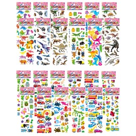 ZAMXHUG Stickers - 24 Sheets 3D Stickers for Children and Toddlers, Puffy Stickers Cute Different Set for Boys Girls Teachers, Animal, Car, Butterflies, Dinosaurs and Much More