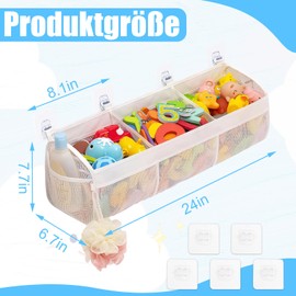 UICCVOKK Bath Toy Storage, Bath Toy Storage, Bath Toy Mesh Bag with 3 Compartments for Bathtub, Sorting of Toys, Suitable for Bath Toys