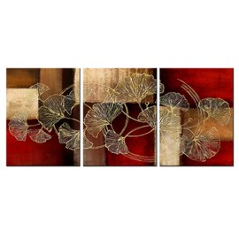 sechars Golden Ginkgo Leaf Canvas Wall Art Abstract Plant Leaves Paintings Pictures Modern Red Home Bedroom Bathroom Wall Decoration Gallery Wrapped Ready to Hang (Red)