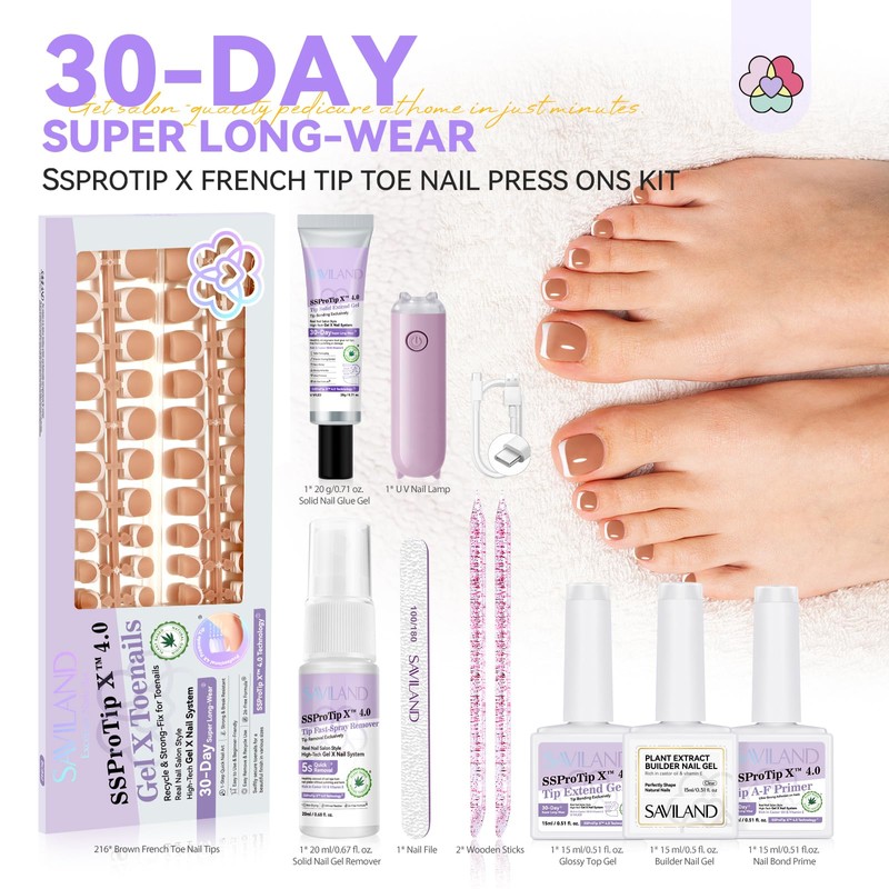 SAVILAND 216-Piece French Set with Tips for Artificial Toenails (Skin