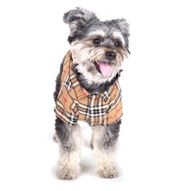 THE WORTHY DOG Plaid Dog Shirt – Soft Cotton Pet Shirt with Faux Button Placket, Touch Fasteners & Machine Washable - Tan, X-Large