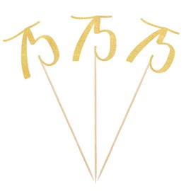 Gold Glitter 75th Birthday Centerpiece Sticks, 12-Pack Number 75 Table Topper Anniversary Party Decorations
