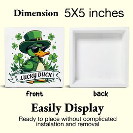 St. Patrick's Day Decorations, Lucky Duck Wooden Block Sign, Shamrock Decorations, St. Patrick's Day Home Decor for Desk Table Shelf, 5 X 5 Inches