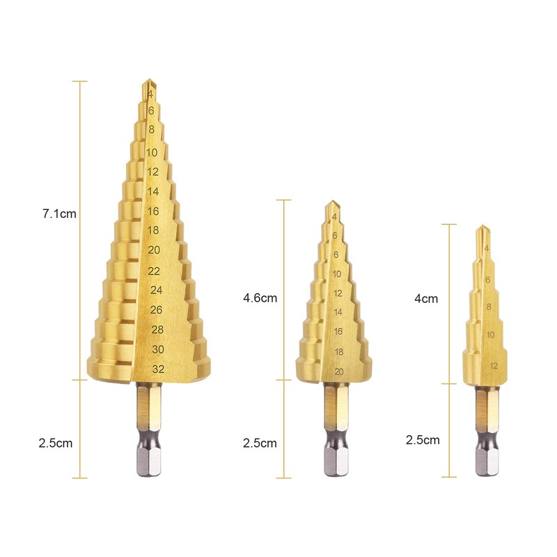 Flintronic HSS Step Drill Bit Set 3 Pieces, Hex Shank