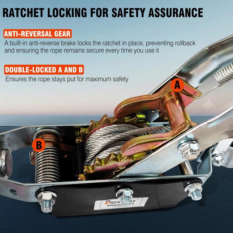 Come Along Winch,4-Ton (8800lbs) Pulling Capacity, Heavy Duty Power Cable