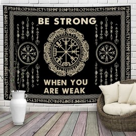 Lacoiime Viking Tapestry, Norse Viking Wall Decor Runes Tapestry Wall Hanging for Men Bedroom Signs Mediaeval Black Tapestry Mythology Wall Decor Gifts (W60 x H40)