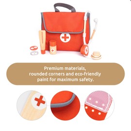 UMU® Wooden Mini Doctor Kit for Kids – 14 pcs Medical Playset for Toddlers with Stethoscope, Syringe, Doctor Bag, Blood Pressure Cuff & More – Pretend Play Set for Boys and Girls Ages 3 4 5 6