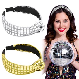BOOMTOP Pack of 2 Glitter Headbands, Sequin Hair Bands, Metallic Hair Accessories with Knot, Women's Wide Headbands, Gold, Silver, for Carnival, Music, Festival, New Year's Eve, Christmas, Women,