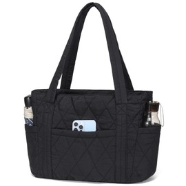 CATMICOO Puffer Tote Bag for Women Quilted Travel Tote with Zipper Puffy Shoulder Bag for Work Gym