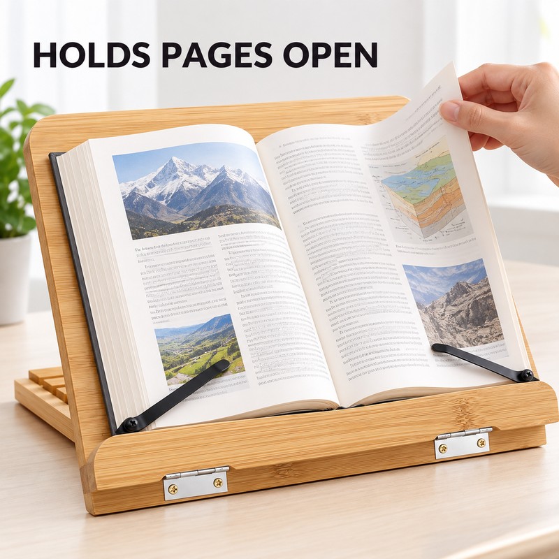28 x 20 cm Adjustable Bamboo Book Stand with Page