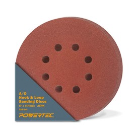 POWERTEC 45132, 6" x 8 Holes, 320 Grit, A/O Hook & Loop Sanding Disc, 25PK