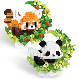TENYEAH Red Panda 2 Pack Mini Block Building Animals, Toy Red Panda Lying on The Moon, Home Decor Micro Building Set for Kids Adult, Desk Ornaments Home Decor, Kids Small Gift for Birthday
