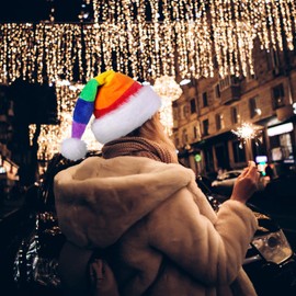 CITÉTOILE Christmas hat Santa hat Thick fur border made of plush Santa Claus hat Christmas hat For adults, rainbow Christmas hat