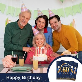 GROVBLE Pack of 40 Napkins 60th Birthday Man 60th Birthday Decoration Napkins Blue, Napkins 60th Birthday Woman, Happy Birthday Napkins, Napkins Birthday, 60th Birthday Napkins, 33 x 33 cm