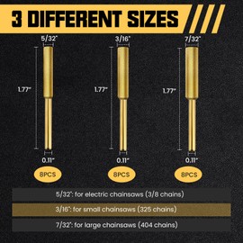Nooklean 24PCS Diamond Chainsaw Sharpener Bits, 3 Sizes (5/32'', 3/16'', 7/32'') Titanium Plated High Hardness Sharpening Burr for Chainsaw Sharpening