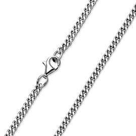 MATERIA by Matthias Wagner 3 mm Curb Chain Silver 925 Diamond-Coated Rhodium Plated Necklace Men Women, Enamel, No Gemstone