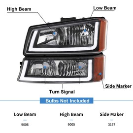 Bincmay LED DRL Headlight Assembly Fit For 2003 2004 2005 2006 Chevy Silverado/Avalanche 1500 1500HD 2500 2500HD 3500/07 Classic, 03 04 05 06, Not Fit For Cladding Body, Left And Right Side