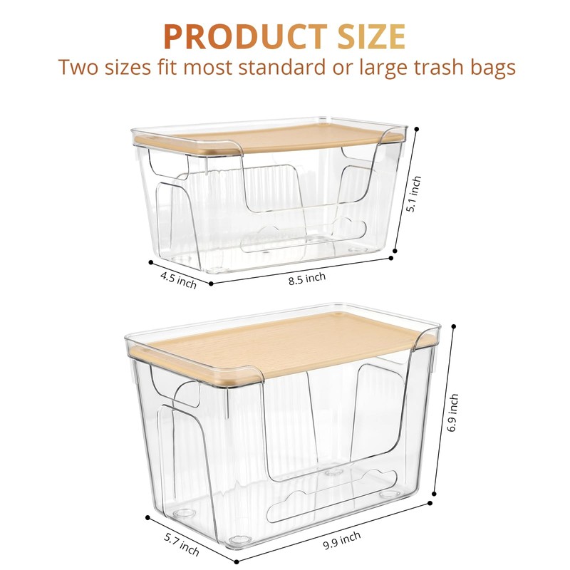 CANTAMI 2 Pack Trash Bag Dispenser with Lid, Plastic Stackable