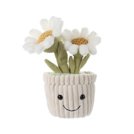 Apricot Lamb Soft Daisy Plant Plush Toy, Stuffed White Flower Pot, Kawaii Plushie for Kids, 10"