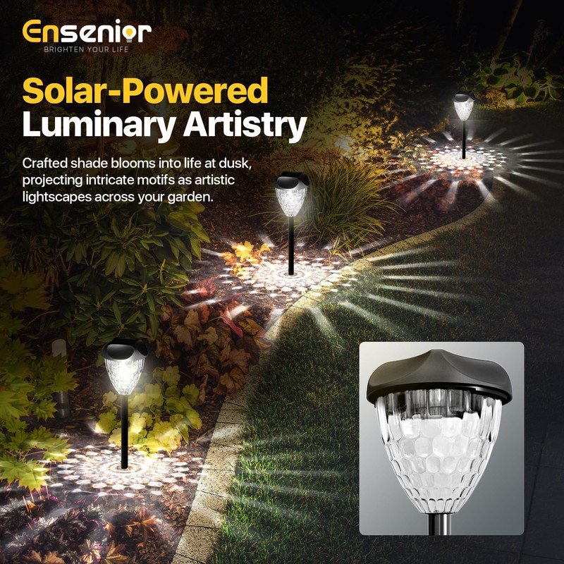 Ensenior 8-Pack Solar Lights Outdoor, Auto ON/Off 6500K LED Solar