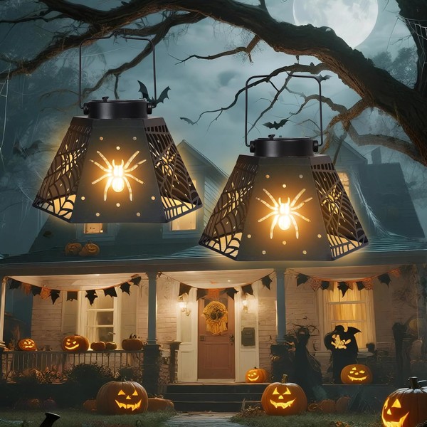 Afirst Halloween Spider Lantern,Hanging Lantern with Bulb Hollow Out Waterproof