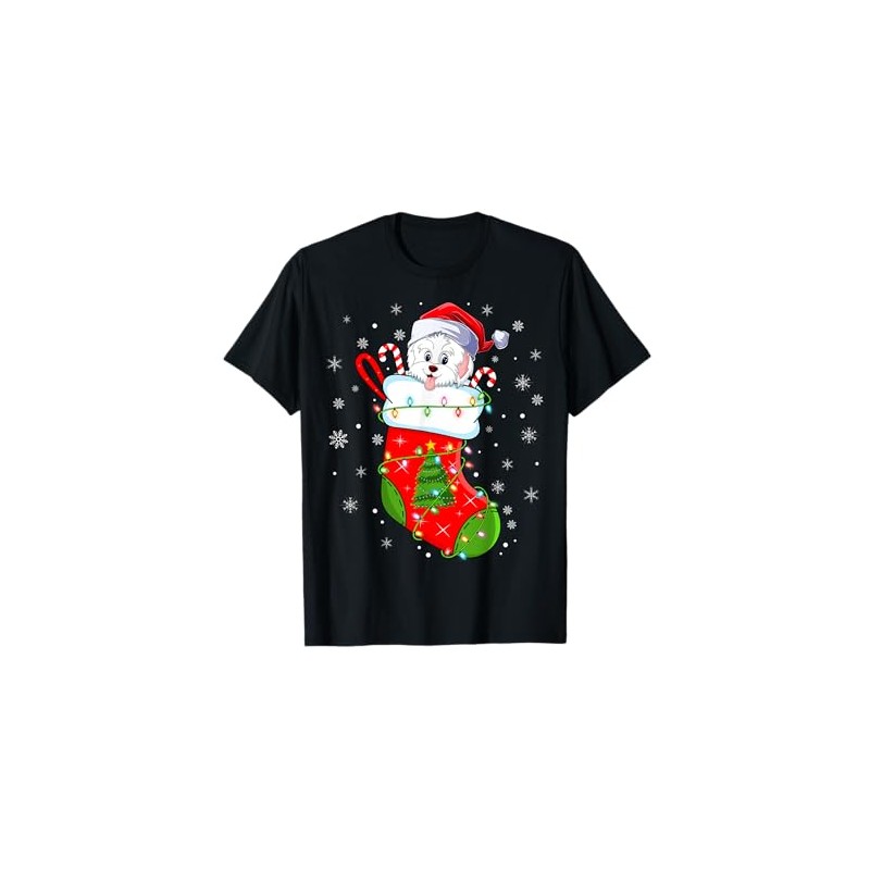 Funny Havanese Dog In Christmas Socks Lights Xmas T-Shirt