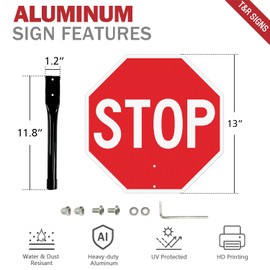 T&R (2 Pack) Stop Slow Sign with Handle, 13 x 13 Inches Double Sided Stop/Slow Traffic Sign, Rust Free Aluminum Reflective, Weather Resistant, Waterproof, Fade Resistant, Easy to Mount.