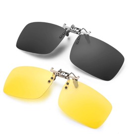 CoWalkers Gafas de sol con clip para anteojos graduados,Gafas de sol antideslumbrantes de gafas de sol con clip polarizadas para anteojos recetados,2 Pcs (Negro + Amarillo)