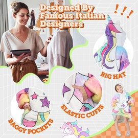 MIZZEO Kids Wearable Blanket Hoodie, Oversized Sherpa Wearable Blanket with Hood Pocket and Sleeves for Toddlers, Cute Hoodies 2-6 Year Old Girls Boys Youth Birthday Gifts (Unicorn)