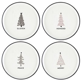 Santa Barbara Design Studio 4-Piece Christmas Appetizer Plate Set White Ceramic Small Plates, 5.25" Diameter, Glisten