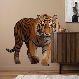 WAFT YEARN Vinyl Removable 3D Realistic Lifelike Tiger Vivid Animals Safari Wall Decal Wall Sticker Wall Decor Nursery School Classroom Bedroom Bathroom Boys Girls Room Playroom 21.65 in by 21.65 in