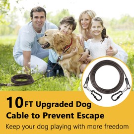 Heavy Duty Dog Tie Out Cable for Outside,10FT Dog Runner Cable with Swivel Hook up to 300lbs,Small-Large Dogs Leash&Chains for Yard,Rust Proof Dogs Lead Line for Outdoor Camping (Black, 10FT)
