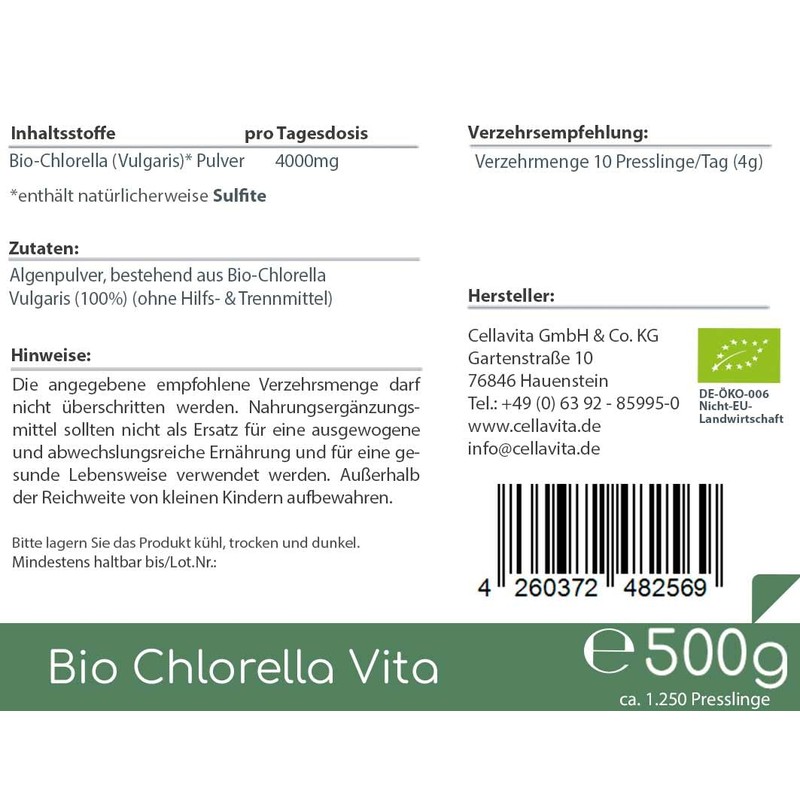 Cellavita Chlorella Spirulina Chlorella Tablets High Dosage Vita Pressings /