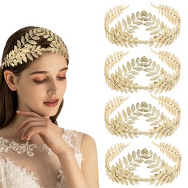 LeapBeast 4 Pezzi Gold Headpiece Headband Bride, Roman Goddess Headband, Laurel Wreath, Golden Hair Accessories Women, for Wedding, Party, Dance Party, Fashion Show, 7 Pieces, Headpiece