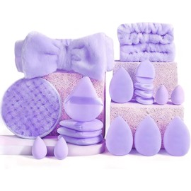 Kit 20 Pz Esponjas de Maquillaje, Beauty Sponge Set con Diadema Skincare y Muñequeras, Borlas Triangulares para Base, Polvo y Contorno, Set de Maquillaje Regalo para Mujer