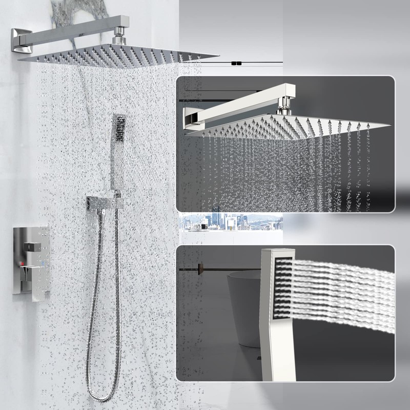 Rain Shower System 12 Inches Shower Head with Handheld Combo