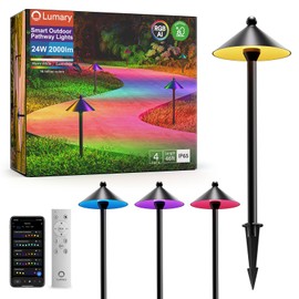 Lumary Smart Low Voltage Pathway Lights 24V 2000LM, Landscape Path Lights with RGBAI Color Changing, App/Remote Control, IP65 Waterproof Walkway Lights for Yard Driveway Garden, 4 Pack, Black Aluminum