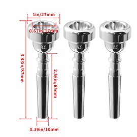 Biaungdo Trumpet Mouthpiece 7C 5C 3C, 3 Pcs Brass Material Silver Plated Trumpet Mouthpiece Set for Professional Players, Beginner