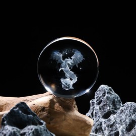 Arikyrist 3.15in. 3D Dragon Crystal Ball Gifts for Women Men, K9 Crystal Decorative Ball Engraved Dragon Figurine Paperweight with LED Light Base for Home Office Decoration for Birthday Christmas
