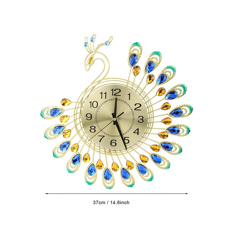 Iron Modern Wall Clock Large 3D Peacock Shape Non Ticking