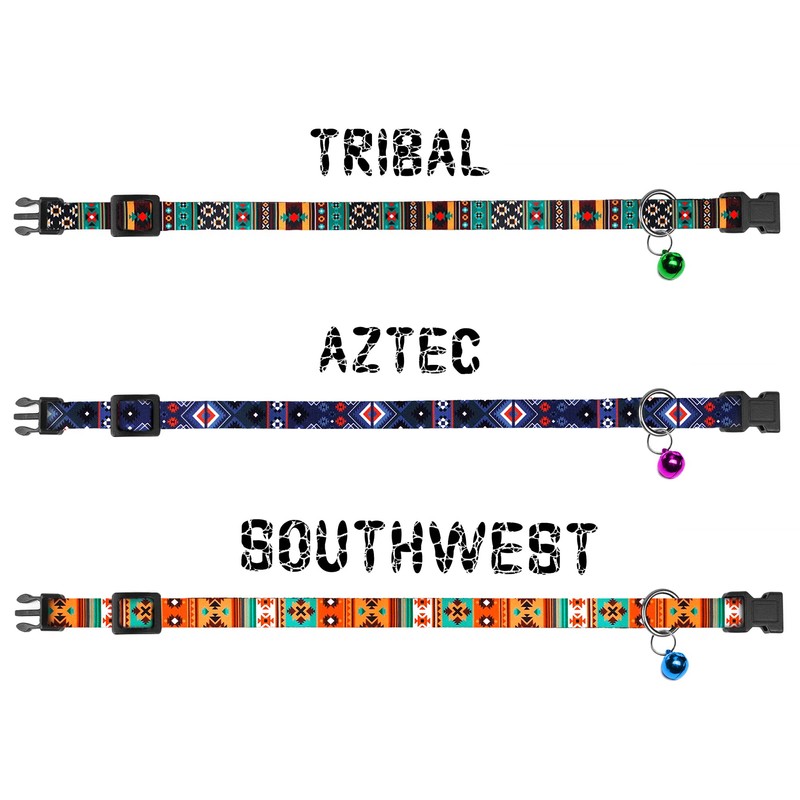 Cat Collar Breakaway 2PCS Adjustable Pattern Tribal Aztec Southwest Safety