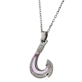Hawaiian Fish Hook Necklace by Austaras - Hypoallergenic Jewelry with Light Pink Natural Sea Shel Made of 316L Stainless Steel - 925 Sterling Silver Plated Pendant - Necklace Pendant for Men and Women