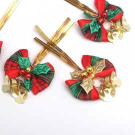 Imported Mini Fur Hat Christmas Mini Silk Tie Bell Bow Decoration Gift Box Wreath One-Piece Christmas Decoration 2.5*5cm/Christmas Green Leaf Bell Ribbon 100ea