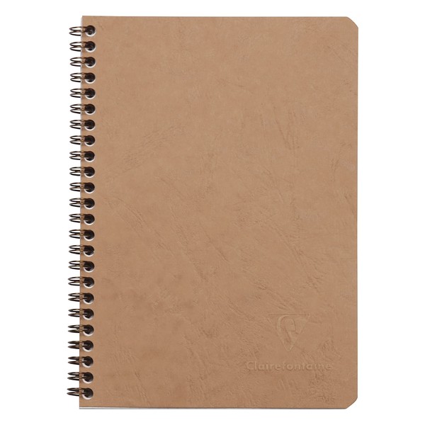 Clairefontaine 78536C Age Bag A Spiral Notebook - A5 14.8 x 21 cm - 100 Ruled Pages - White Paper 90 g - Glossy Card Cover - Leather Grain